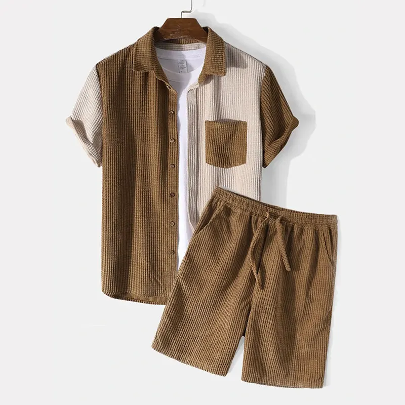 

Мужской пляжный костюм, Осенний Повседневный свободный мужской костюм с рифленым рукавом, Модный комплект из двух предметов, 2021