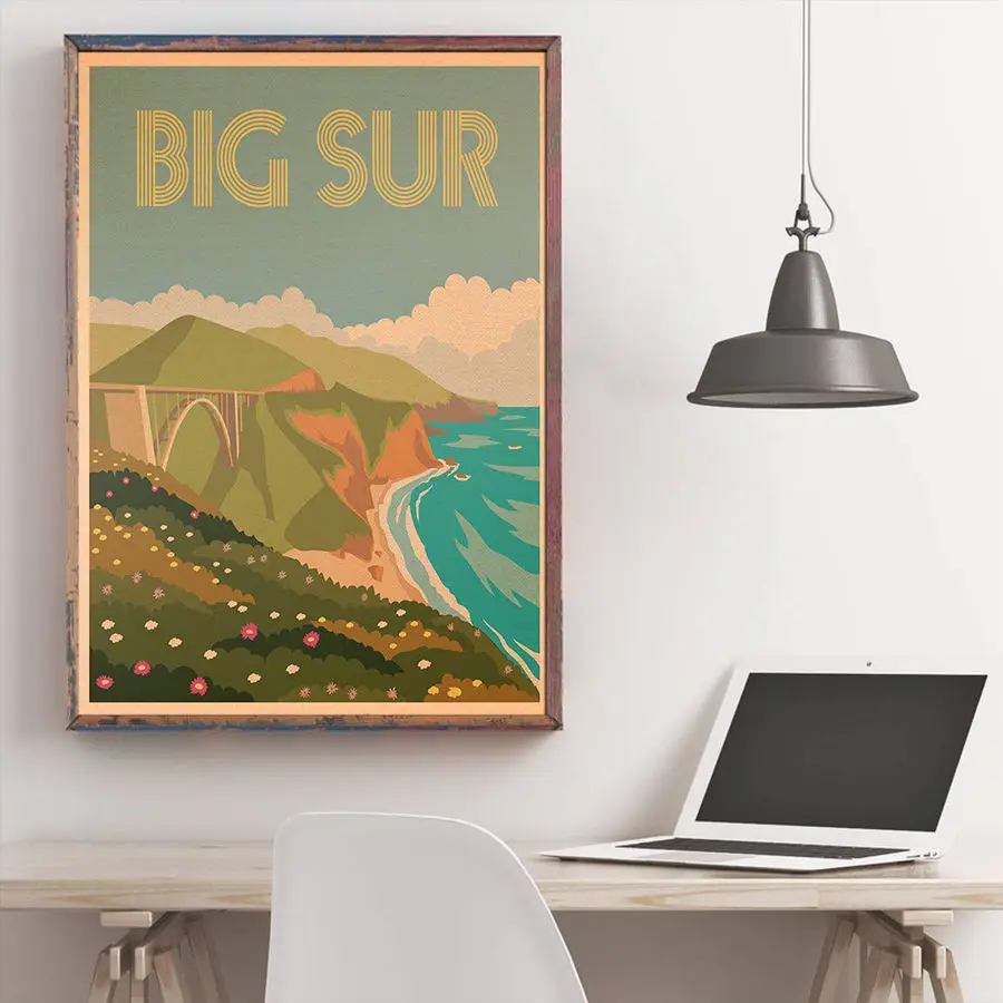 Плакат Калифорния ручная Рисование Сур земля приключений винтажная печать крафт