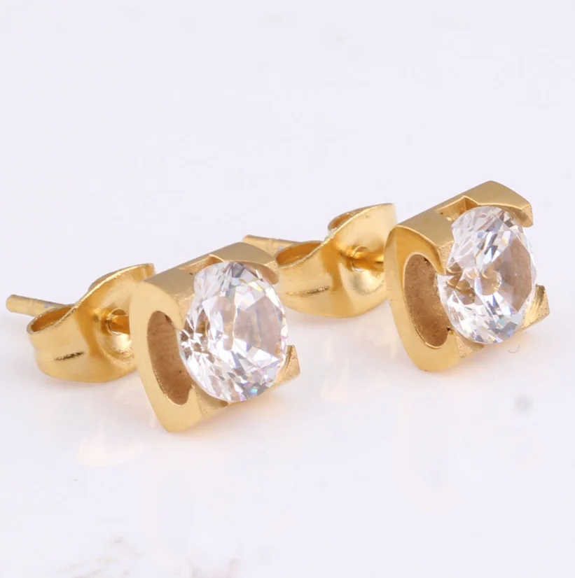 Розовое золото Кристалл продолговатые камни Дизайн серьги шпильки Элегантные