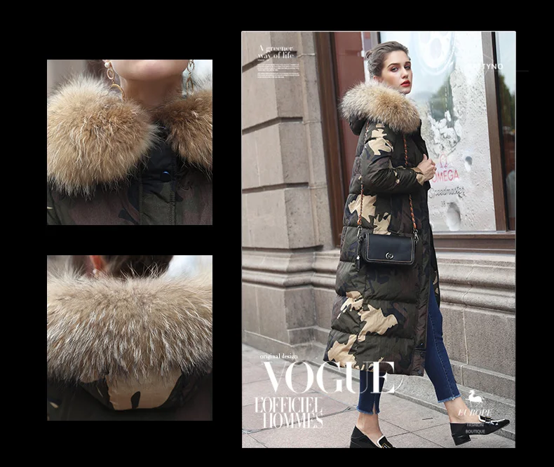 Tcyeek Winter Coat Women Clothes Streetwear X-long Duck Down Jacket Female Ladies Thick Warm Jacket+raccoon Fur Hooded 5203
