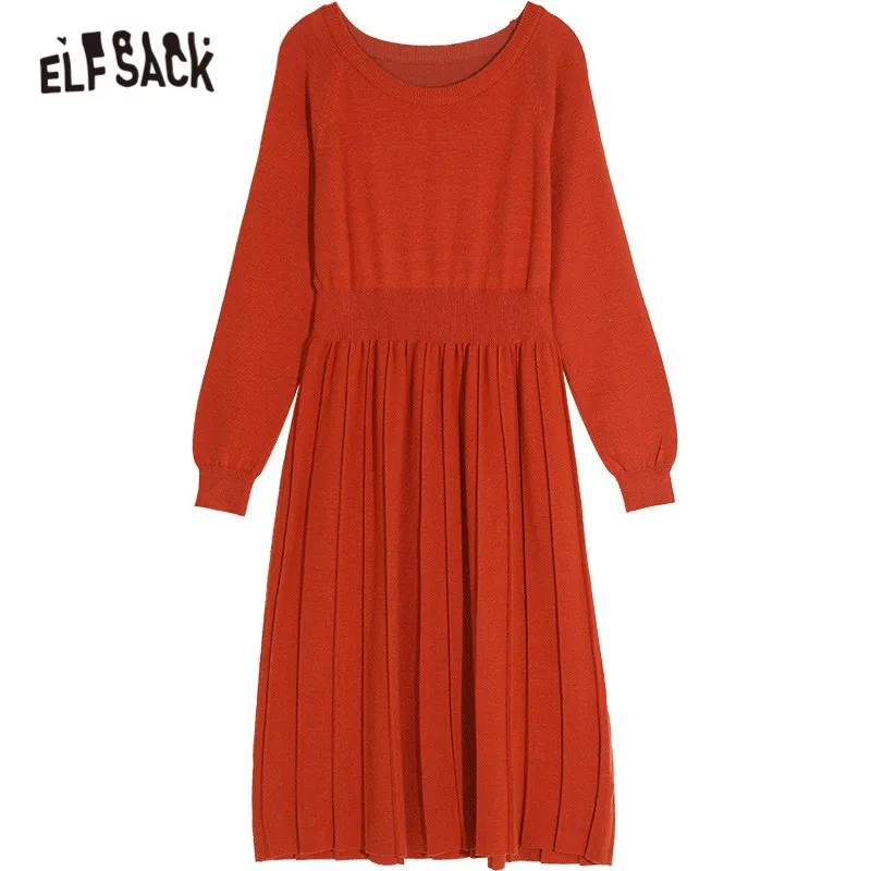 Женское трикотажное платье ELFSACK разноцветное однотонное свитер с рукавами