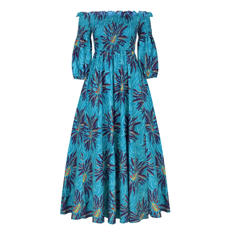 

Женское сексуальное длинное платье с открытыми плечами и цветочным принтом, вечерние африканские платья, женское Африканское Платье с прин...