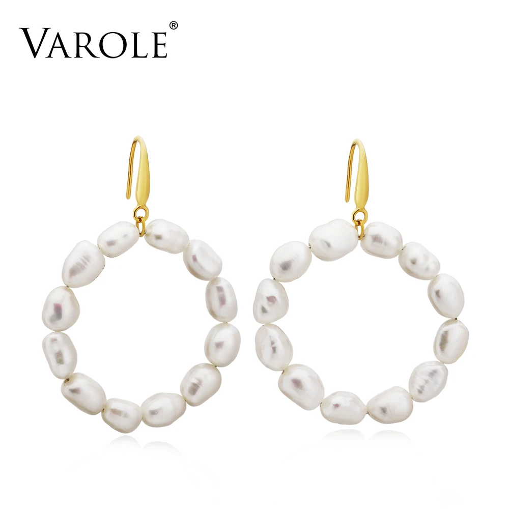 Серьги из натурального жемчуга VAROLE для женщин золотистые круглые