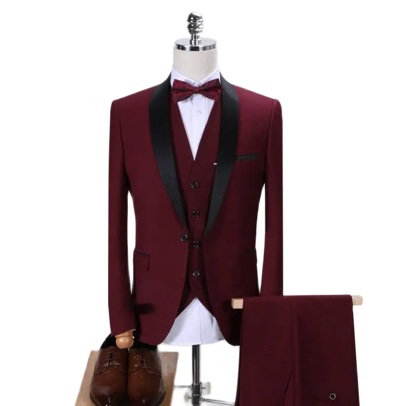 

Brand Men Suit 2019 Wedding Suits for Men Shawl Collar 3 Pieces Slim Fit Burgundy Suit Mens Royal Blue Tuxedo Jacket QT977