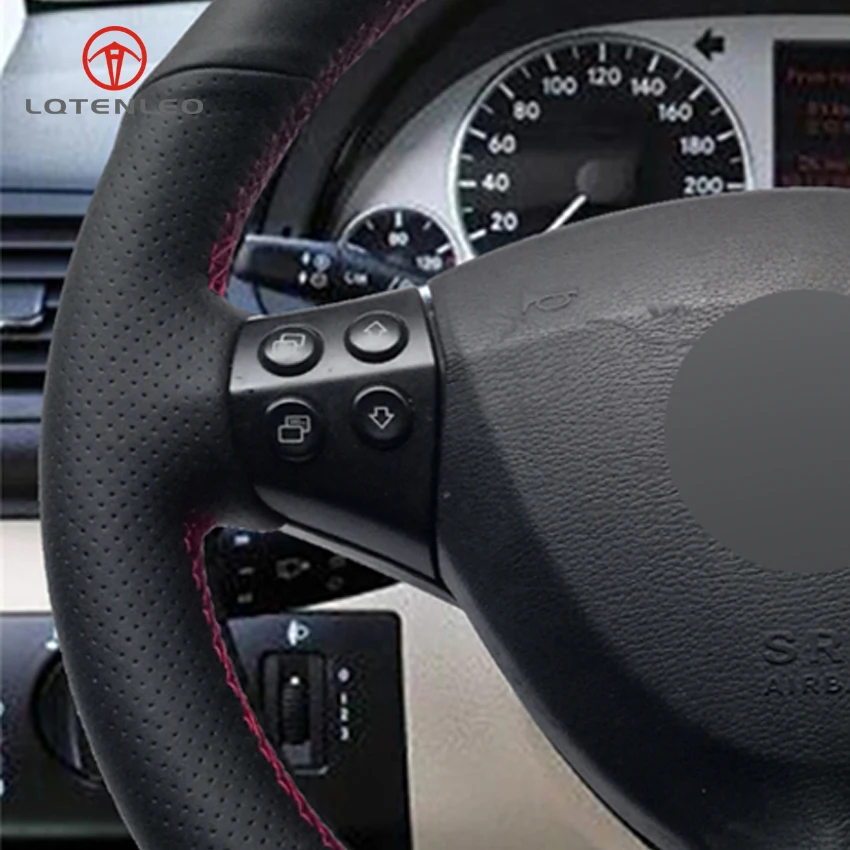

LQTENLEO Black Genuine Leather Car Steering Wheel Cover For Mercedes-Benz A-Class A160 A180 E-CELL 2004-2012