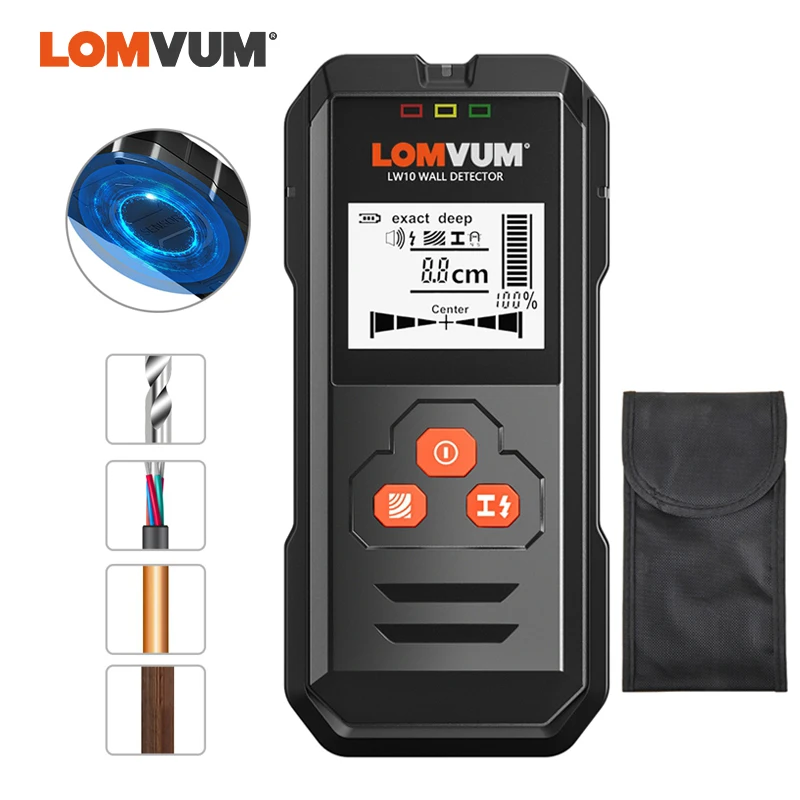 LOMVUM металлоискатель детектор электропроводки настенный детектор кабель Профессиональный AC напряжение медь Дерево Обнаружение сканеры стен Многофункциональный