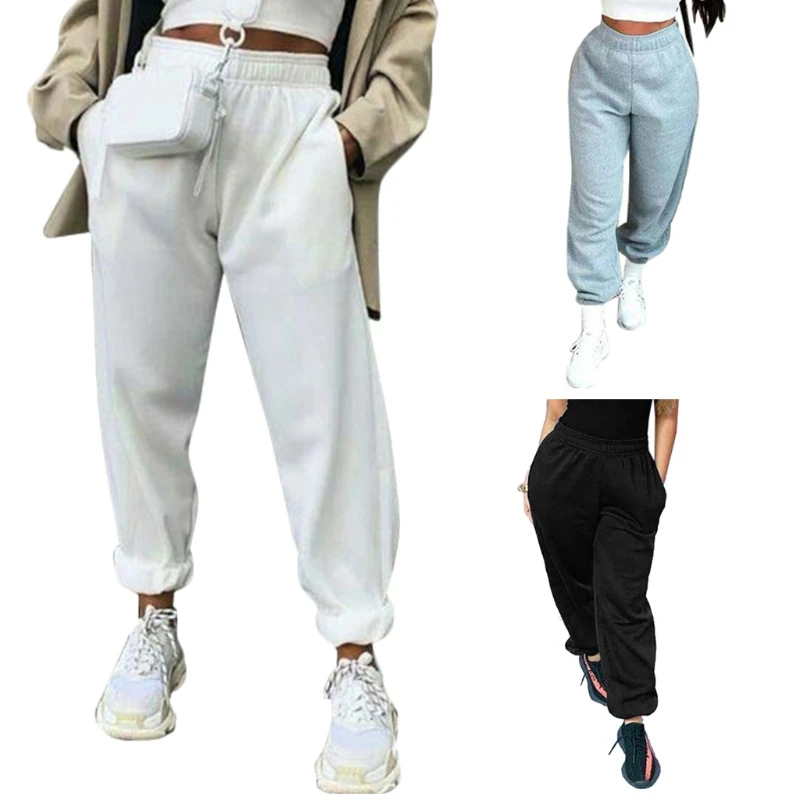 

Women Elastic High Waist Jogger Pants Solid Color Baggy Loose Lounge Sweatpants
