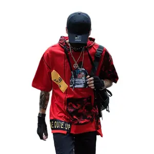 Футболка мужская камуфляжная с капюшоном, уличная одежда в стиле Харадзюку, лето