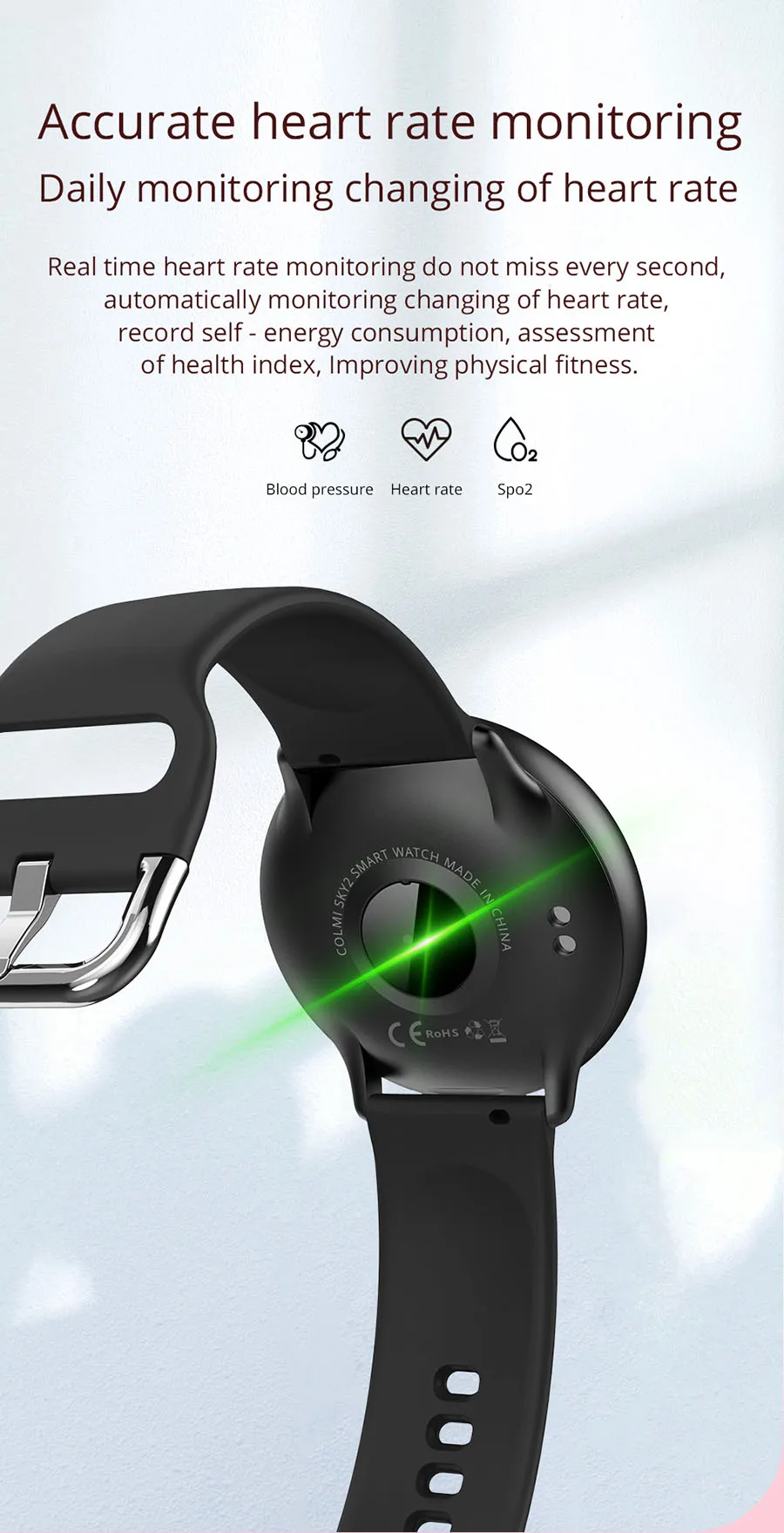 COLMI SKY2 Smart Watch IP68 Waterproof Fitness Activity Tracker Heart Rate Monitor Bluetooth Brim Sport Men Women Smart Clock