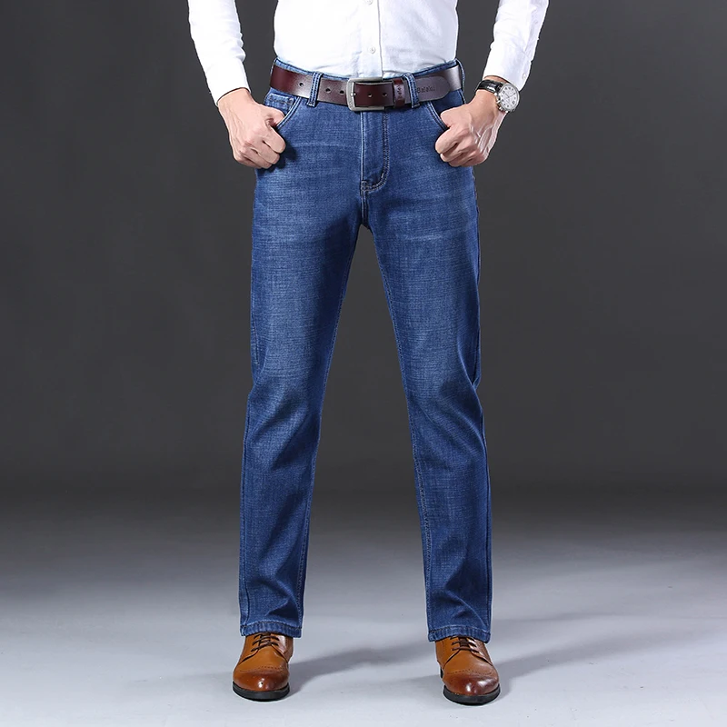 KSTUN зимние джинсы для мужчин мужские классические прямые синие стрейчевые