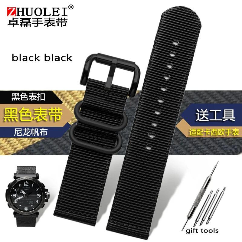 Для Casio нейлон холст часы с PRG-600YB/PRG-650/GA-2000 мужские спортивные часы цепь - Цвет ремешка: black  black buckle