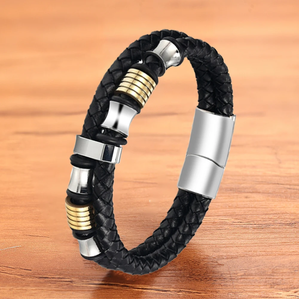 Роскошный Магнитный мужской браслет из нержавеющей стали двухслойный
