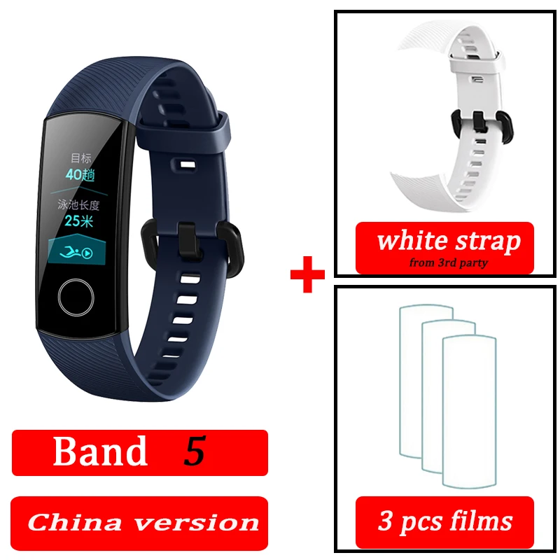 blue CN band5 white Honor Band 4 band 5 умный Браслет 50 м водонепроницаемый цветной сенсорный экран пульсометр сна оснастка умный Браслет - Цвет: blue CN band5 white
