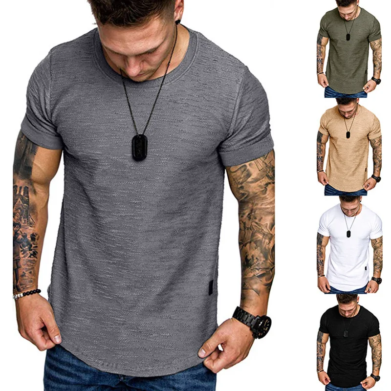 

Brand Men's T Shirts Curved Hem Hip Hop Homme Topshirt Male T-Shirt Casual Streetwear Sport Fitness Tees Military Style Tshirts