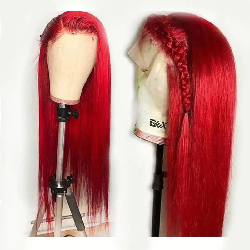 Eseewigs Preplucked Red Colored 13X4 Lace Front Wigs Human Hair Wigs Long Straight Brazilian Remy Hair Lace Wigs For Women