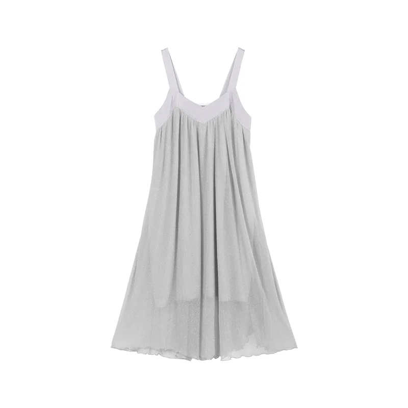

Harajpee Gauze Drawstring Nightgown Summer V-neck French Elegant Temperament Medium Length Dress Outwear Home Clothes Pajamas