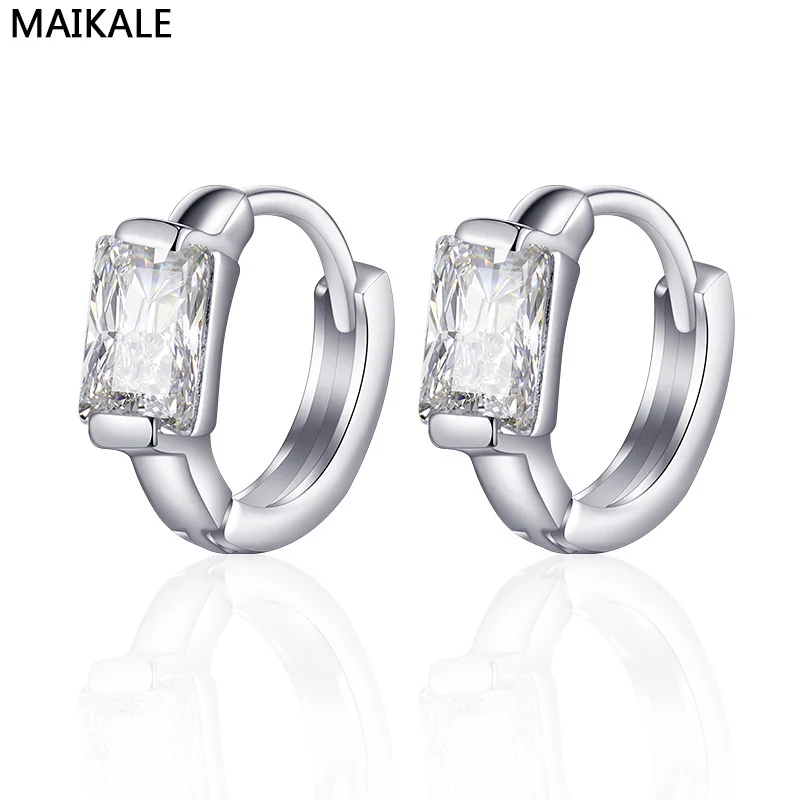 

MAIKALE Simple Square Stud Earrings Gold Silver Color AAA Cubic Zirconia Copper Small Korean Earrings For Women Send Friend Gift