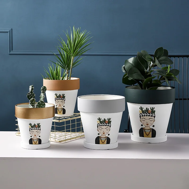 Керамический цветочный горшок в этническом стиле портретный плантатор с
