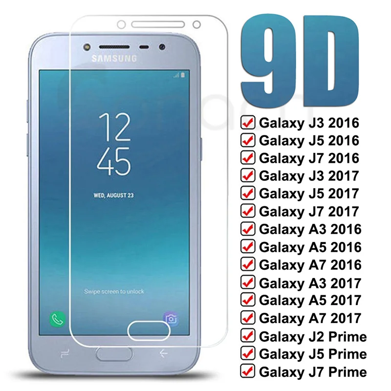 

9D Tempered Glass on For Samsung Galaxy J3 J5 J7 A3 A5 A7 2016 2017 J2 J4 J7 Core J5 Prime S7 Screen Protector Glass Film Case