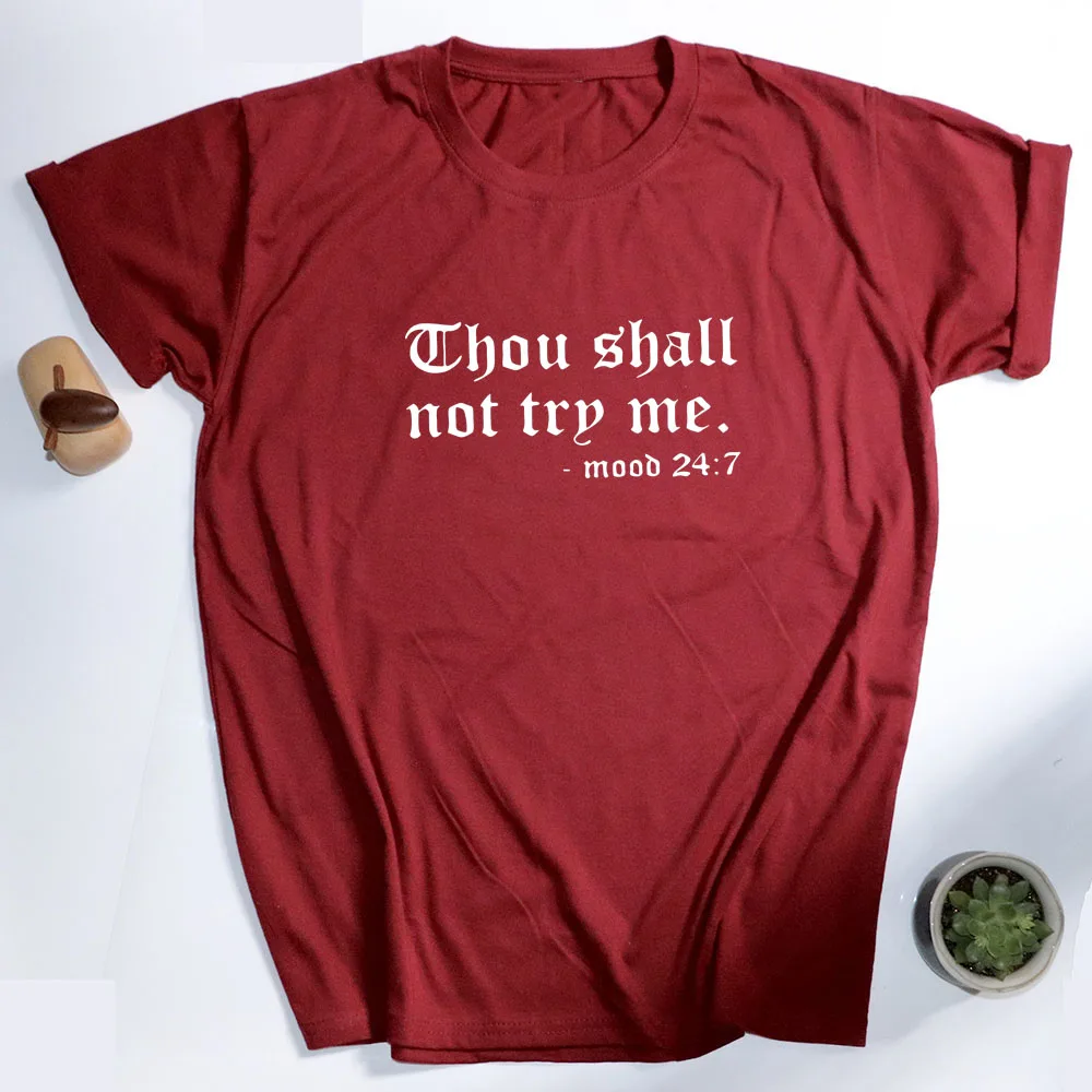 

Thou Shall Not Try Me Cute Womens Letter Print T Shirt Funny Short Sleeve Casual Tops