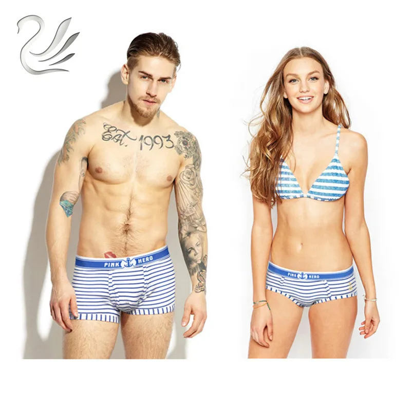 Нижнее белье для влюбленных модные трусы-боксеры в горошек полоску морском стиле