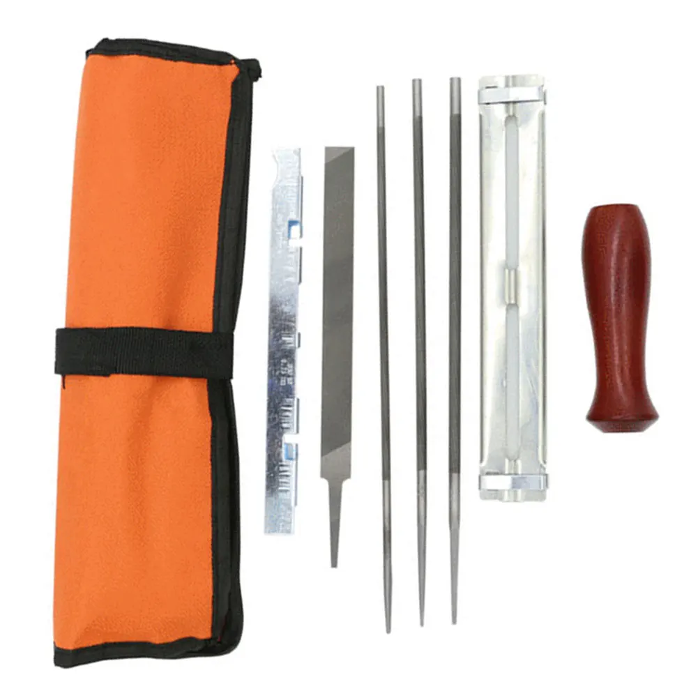 

Chainsaw File Sharpener Maintenance Kit With Round Files Filing Guide Depth Gauge Wood Handle Carrying Bag Chain Sharpening Kit