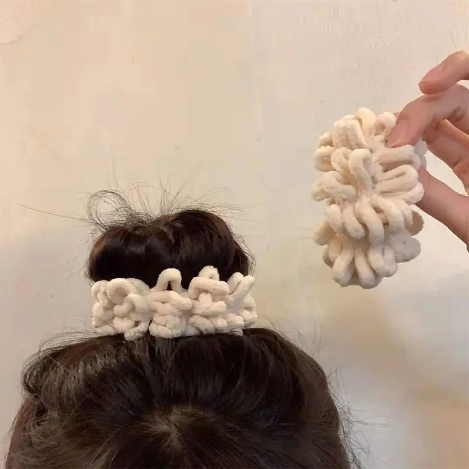 

Women Elegant Solid Flods Plush Soft Elastic Hair Bands Ponytail Hold Hair Tie Scrunchie Rubber Band Fashion Hair Accessories