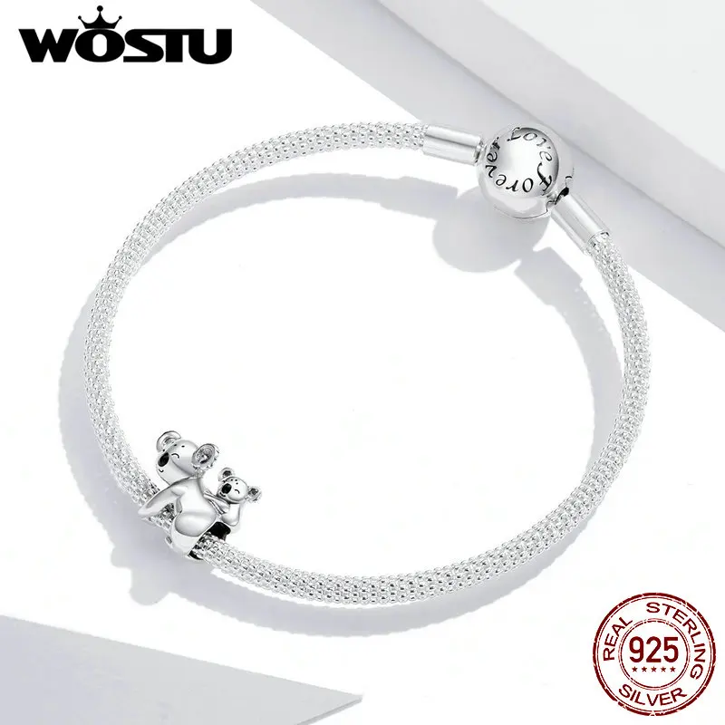 Wostu 925 стерлингового серебра Шарм &amp бисера Koala Baby и мама металлические бусины для
