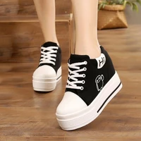 casual wedge canvas shoes with thick soled inner heightening womens sneakers platform toning wedge zapatillas sports shoes