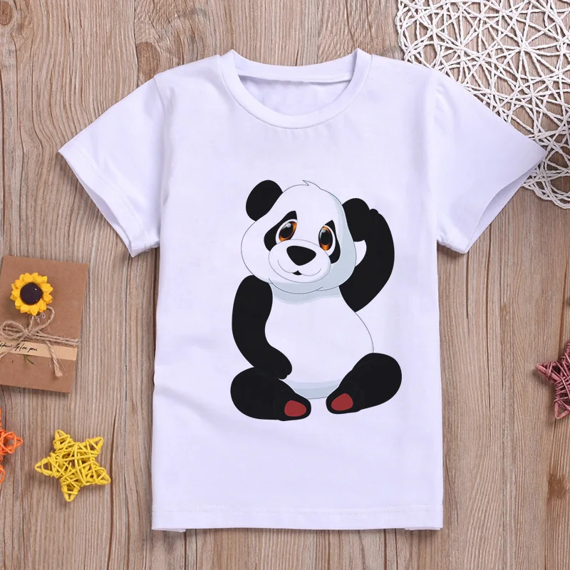 Kids Summer Cool Dancing Panda T-Shirt | Funny Cartoon Print | Casual White Short Sleeve Clothes for Boys and Girls image 4