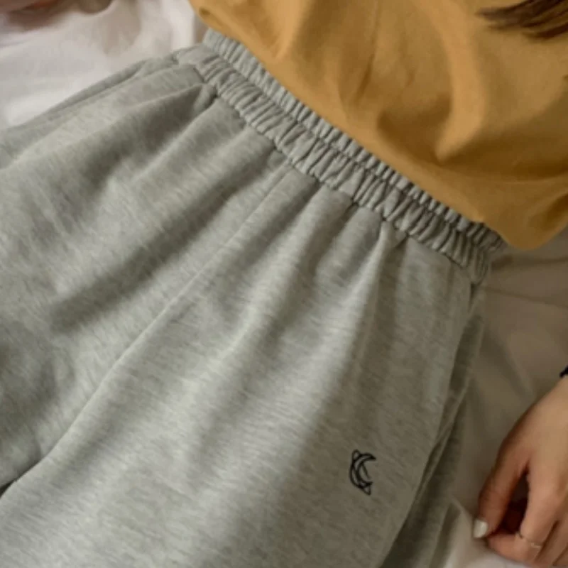 

Shorts Women Summer Loose 3XL Solid Embroidery BF Wide-leg Knee-length Harajuku Casual Simple Ins Trendy All-match Students Chic