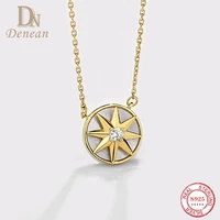 denean 100 sterling silver 925 compass necklace for women black agate eight star circular revolving choker pendant jewelry gift