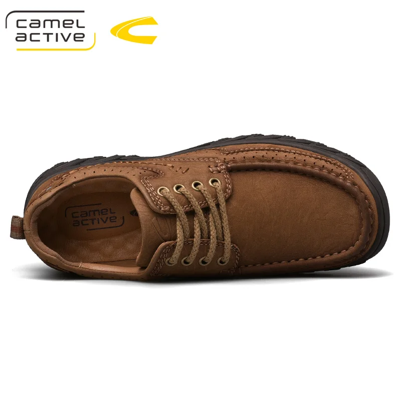 Camel Active New Genuine Leather Men's Shoes Lace-up Man Outdoor Casual Thick Sole Stitch Non-slip Tide Male | Обувь