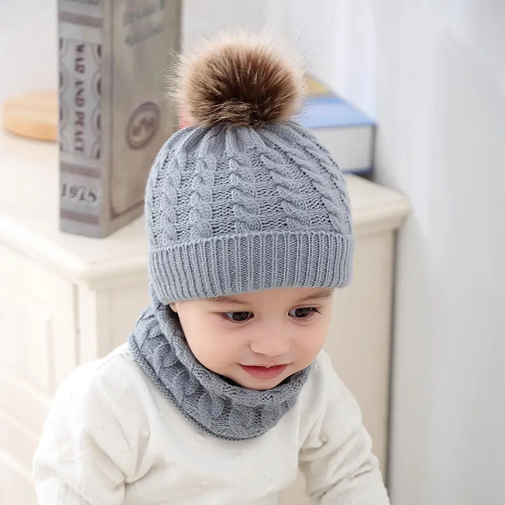 2Pcs New Newborn Baby Kids Girls Boys Winter Warm Knit Hat Furry Balls Pompom Solid Cute Lovely Beanie Cap Gifts | Детская одежда и