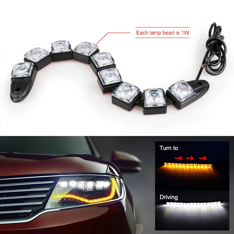

OKEEN 2Pcs Stretchable Daytime Running Lights Strip drl angel eyes with Turn Signal sequential led flowing Drivin White Yellow