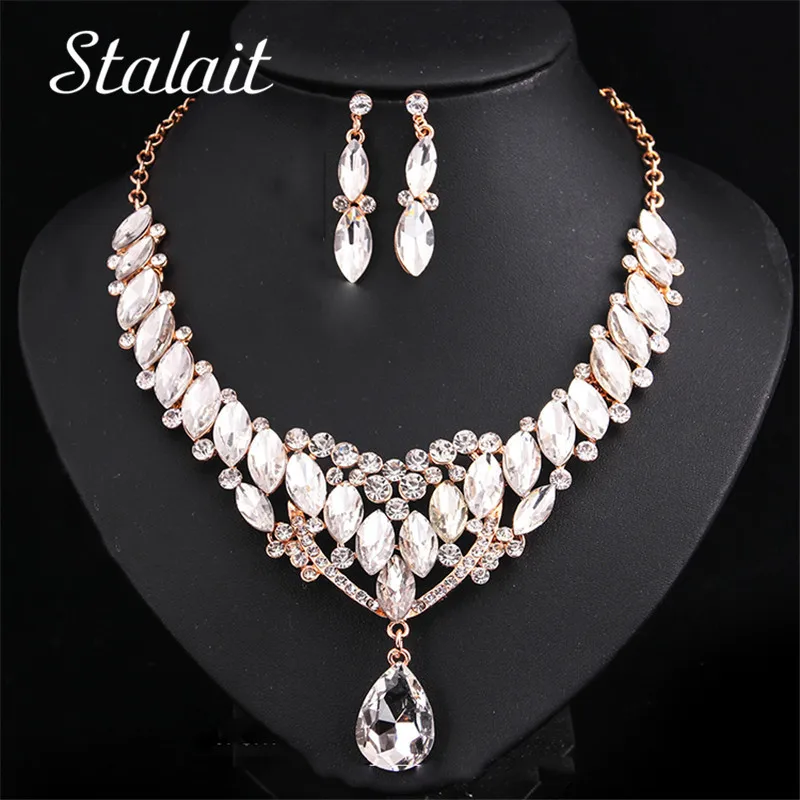 

Женский свадебный комплект ювелирных изделий, Очаровательная большая капля воды, Хрустальная подвеска, ожерелье, серьги, Женские Геометрич...