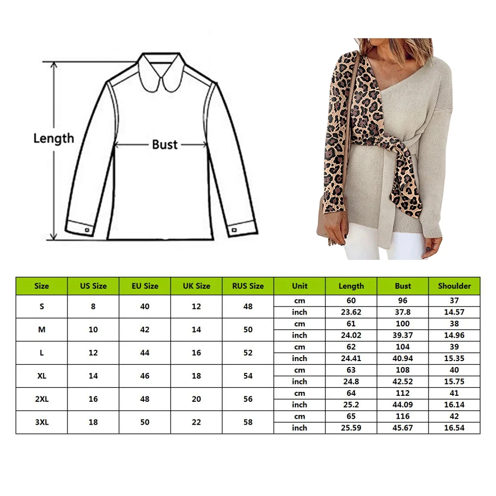 Women Patchwork Blouse Sweater Long Sleeve Bandage Baggy V Neck Loose Boho Ladies Two Tone Leopard Shirt Tops 2019 New | Женская одежда