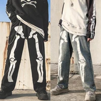 men skeleton oversized black jeans pants 2021 harajuku denim mens streetwear hip hop harem pants high wasit denim pants overalls