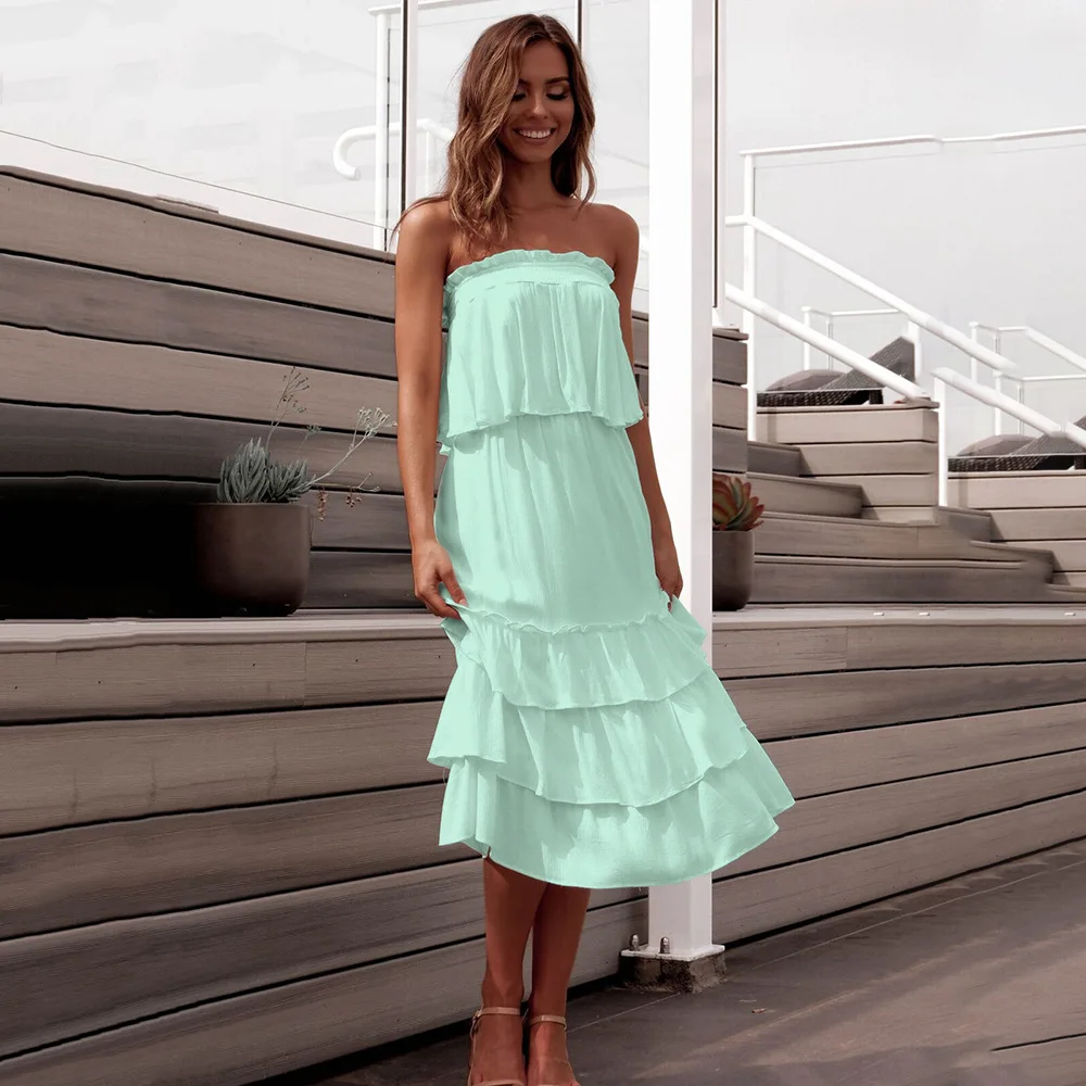 

ZOGAA AliExpress Spring and Summer New Spot Three-color Tube Top Loose Cake Skirt Two-piece Explosion