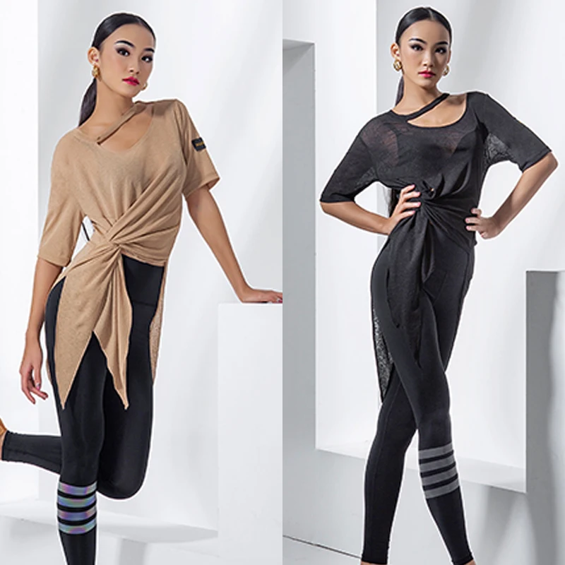 

Ballroom Dancing Clothes Costume Women Irregular Collar Staggered Kinks Loose Top Latin Pants Latin Practice Clothes SL5330