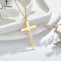 letdiffery new fashion jesus cross pendants custom name necklace for women men stainless steel party jewelry birthday gifts