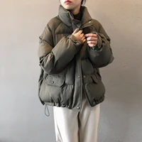 2021 winter new stand collar bread oversize parkas coat women long sleeve loose thick warm jacket 80019