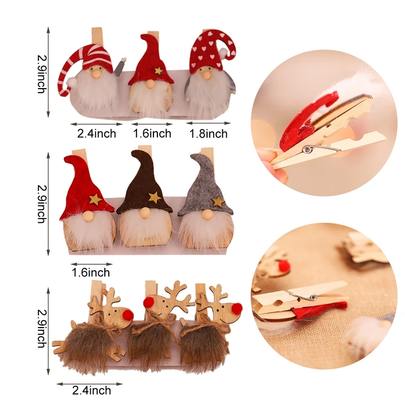 3 шт. деревянные зажимы с изображением рождественских событий Санта Клаус мини