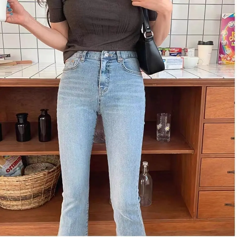 

Woman Jeans Pants Blue Jeans Short High Waist Straight Loose Pants
