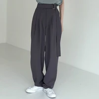 autumn winter women casual high waist wide leg loose solid long pants with sashes office ladies all match suit pants streetwear