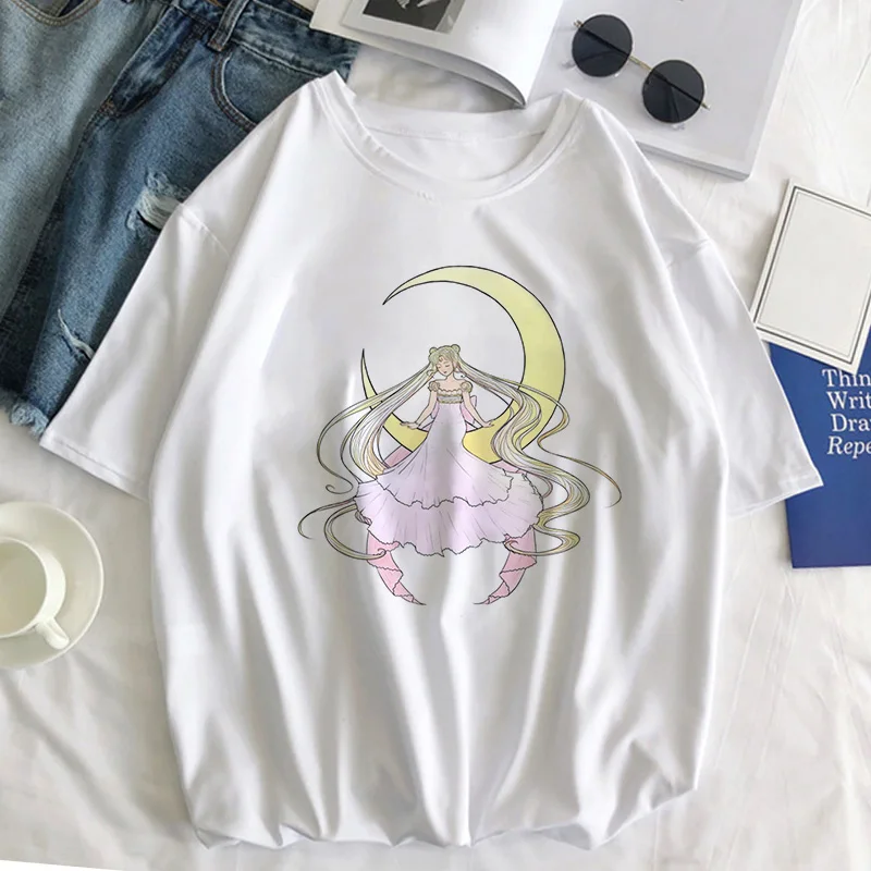Sailor Moon Cat Футболка женская летняя Kawaii стильная одежда Harajuku футболка Ulzzang Повседневная футболка с коротким рукавом женская футболка