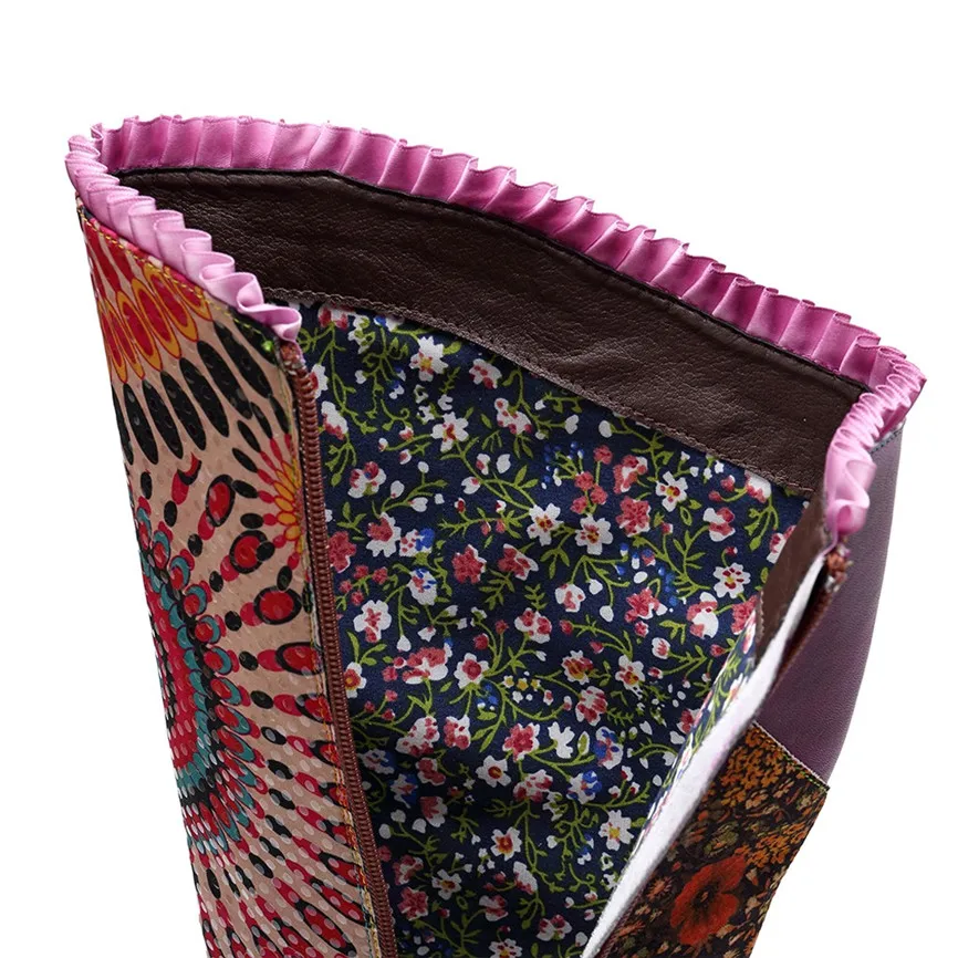 Сапоги до колена в богемном стиле женские высокие сапоги ретро с вышивкой и