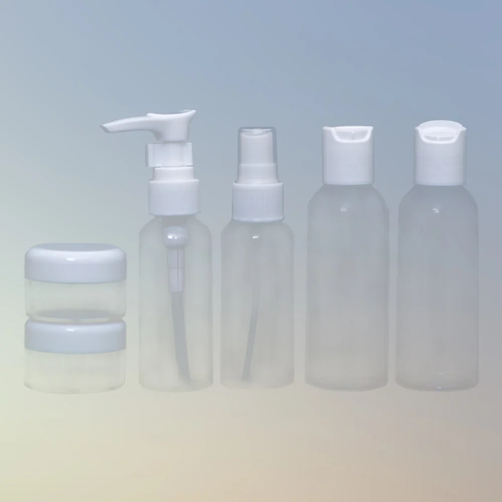 

6pcs Portable Travel Bottles Set Refillable Spary Bottle Container for Shampoo Toiletries Lotion (Random Cover Color, Transparen