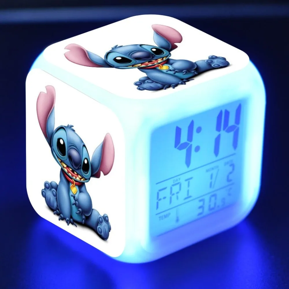 Цифровой будильник Disney Stitch с 7 цветными светодиодами настольные часы мультяшным