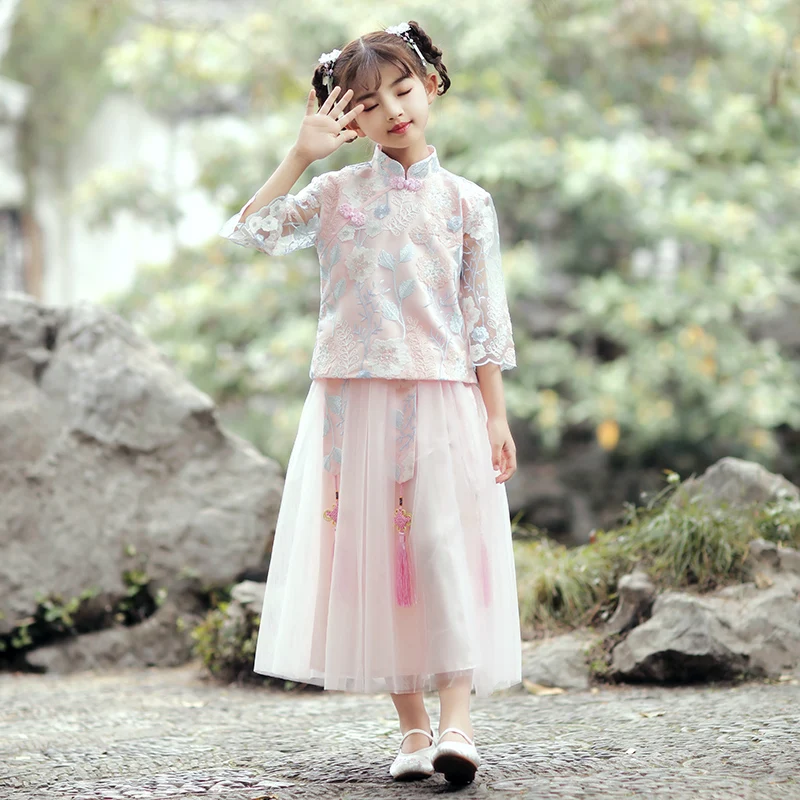 H2497 девочка Hanfu древний стиль Китайская Фея детское платье Тан костюм летняя
